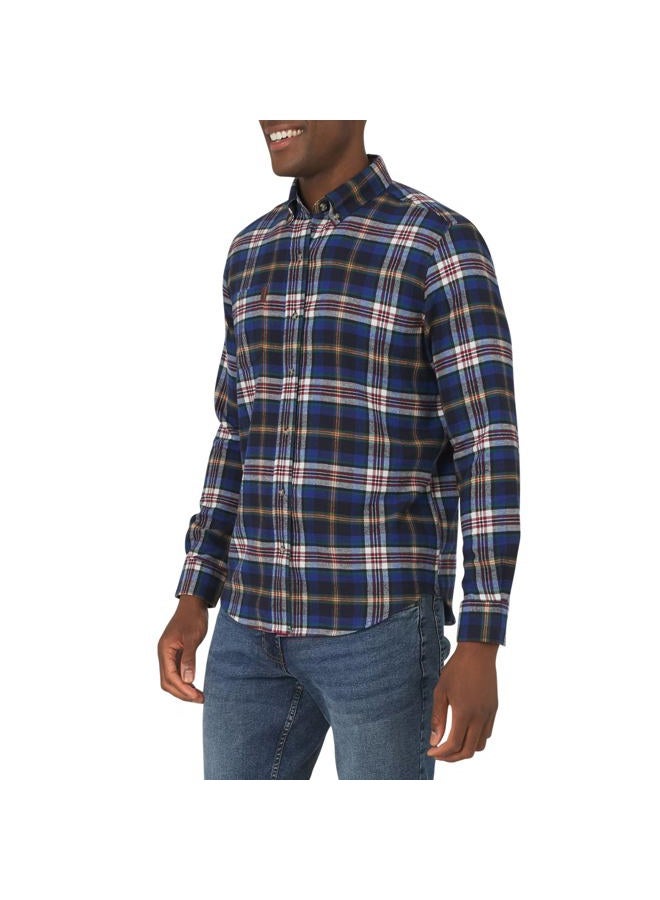Chaps Men's Classic Fit Long Sleeve Button Down Stretch Flannel Casual Woven Shirt, Blue Multi, M - Image 1