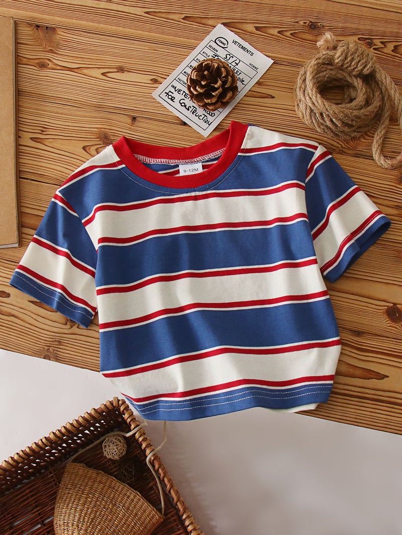 Boys' Striped Cotton T-Shirt – Short-Sleeved Round Neck Summer Top - Image 2