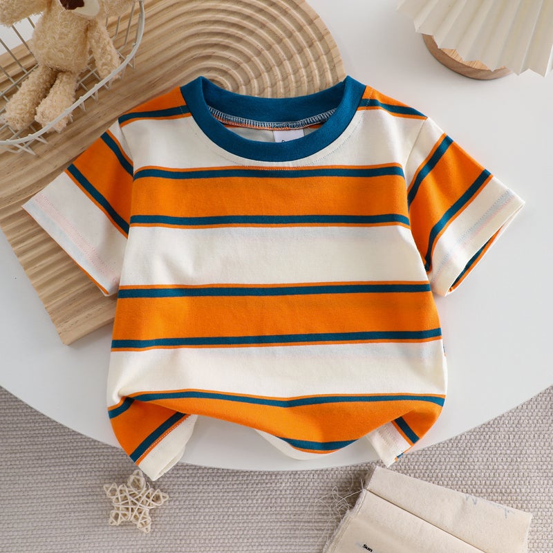 Boys' Striped Cotton T-Shirt – Short-Sleeved Round Neck Summer Top - Image 1