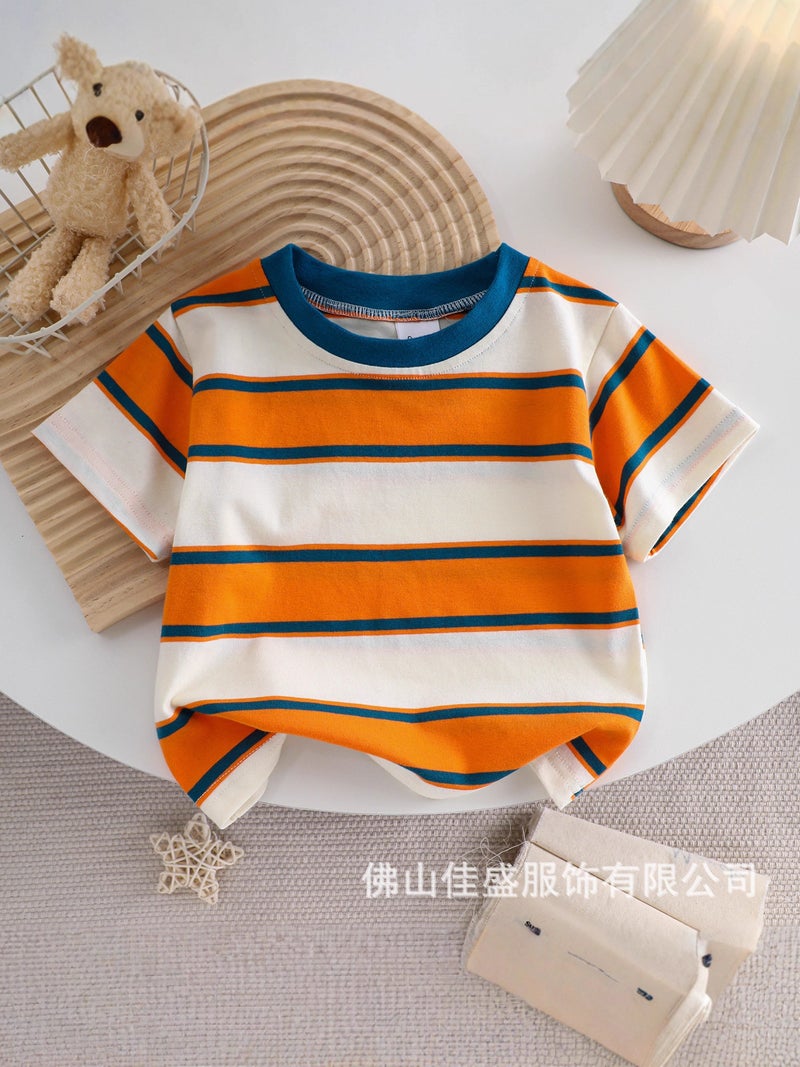 Boys' Striped Cotton T-Shirt – Short-Sleeved Round Neck Summer Top - Image 4