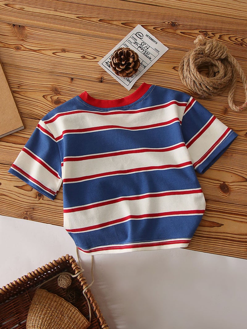 Boys' Striped Cotton T-Shirt – Short-Sleeved Round Neck Summer Top - Image 3