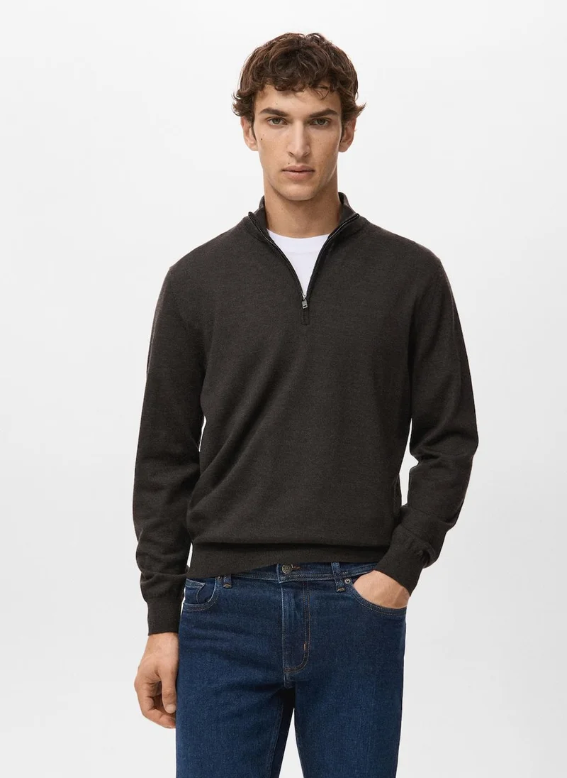 مانجو مان 100% Merino Wool Zip Neck Sweater
