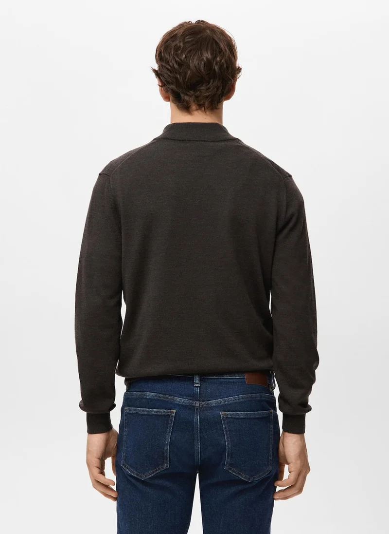 مانجو مان 100% Merino Wool Zip Neck Sweater