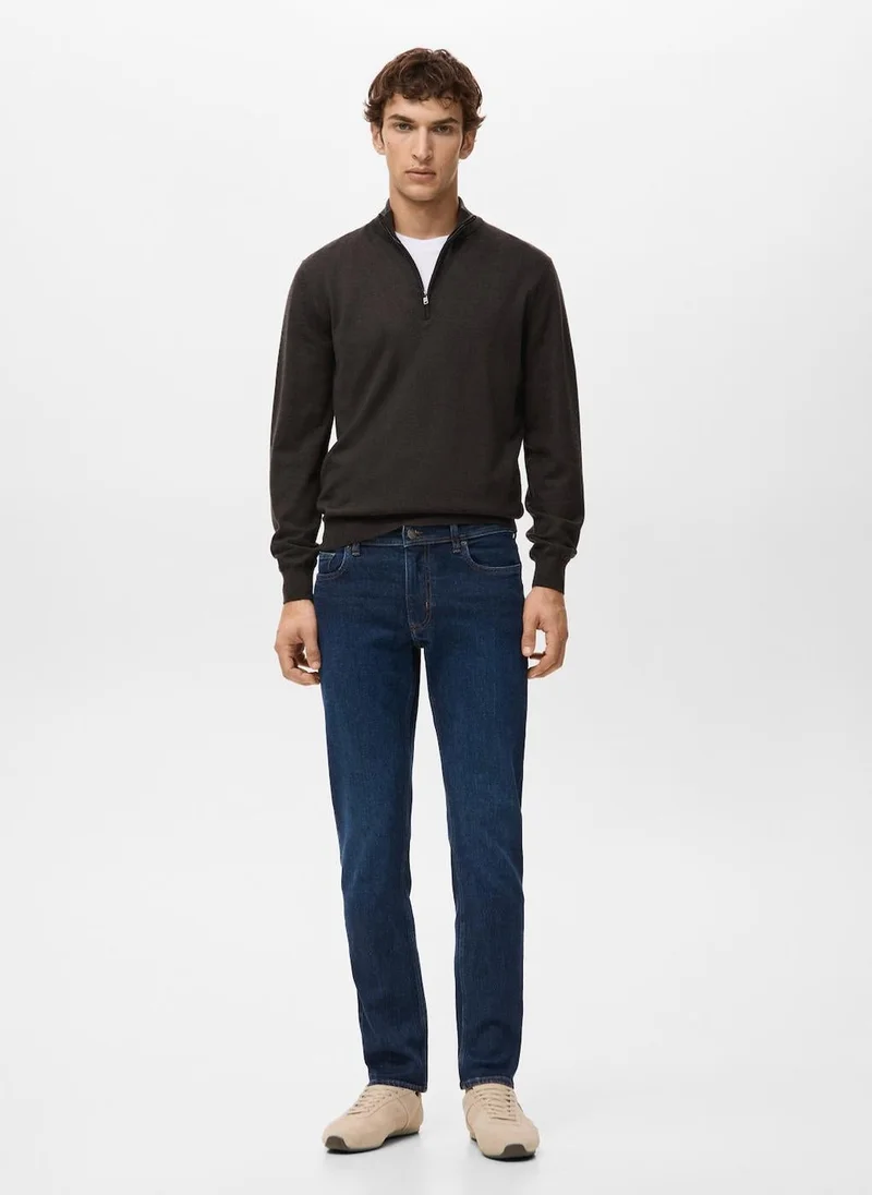 Mango Man  100% Merino Wool Zip Neck Sweater for Men | Best Price UAE