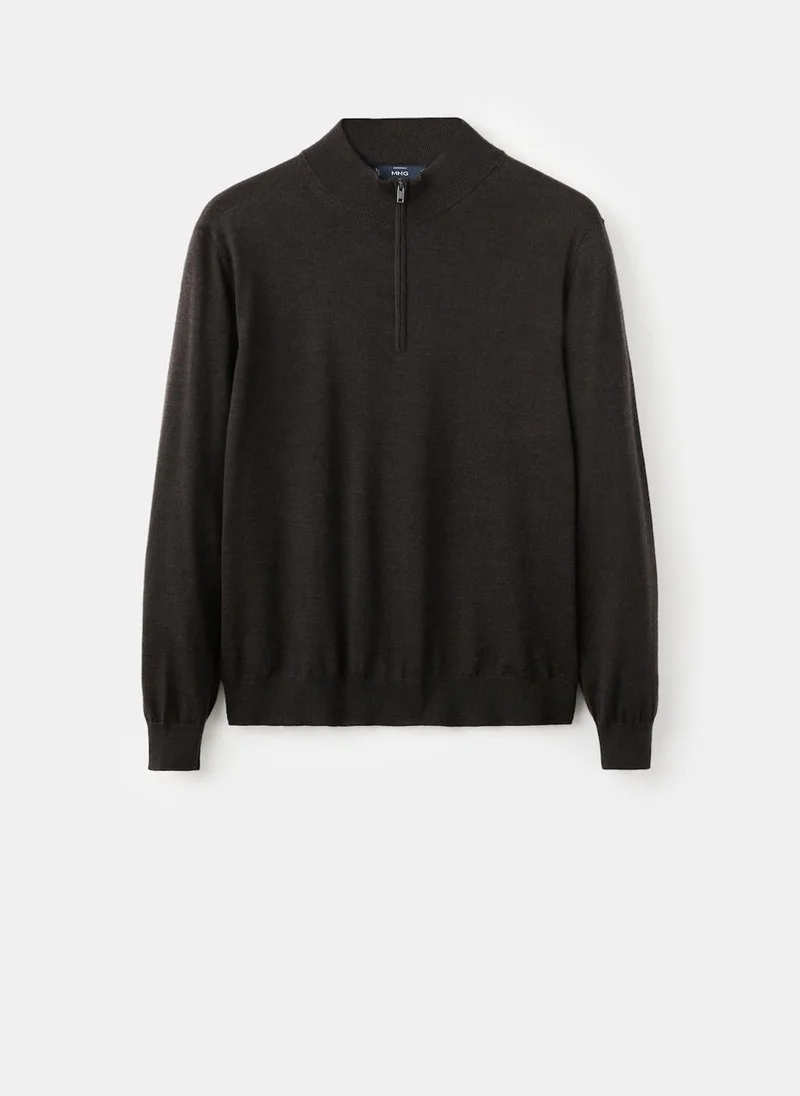 Mango Man  100% Merino Wool Zip Neck Sweater for Men | Best Price UAE