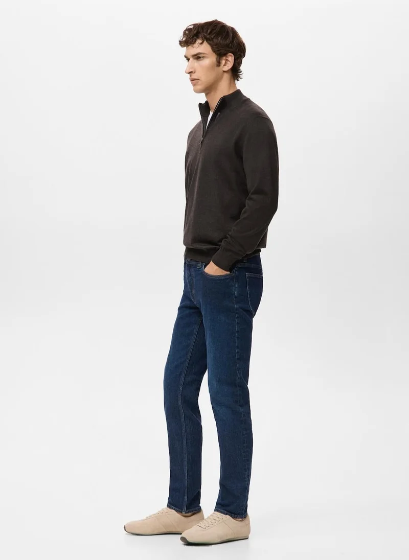 Mango Man  100% Merino Wool Zip Neck Sweater for Men | Best Price UAE