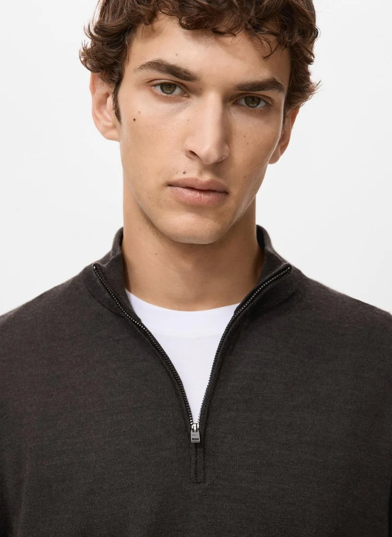 Mango Man  100% Merino Wool Zip Neck Sweater for Men | Best Price UAE
