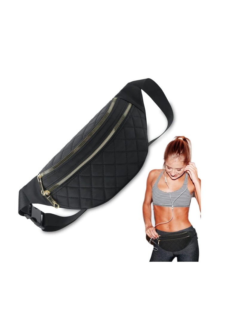 Fashionable and C ute women's waist bag, gift for teenage girls, travel hiking bicycle running bag, mobile phone bag with all mobile phones black - Image 1