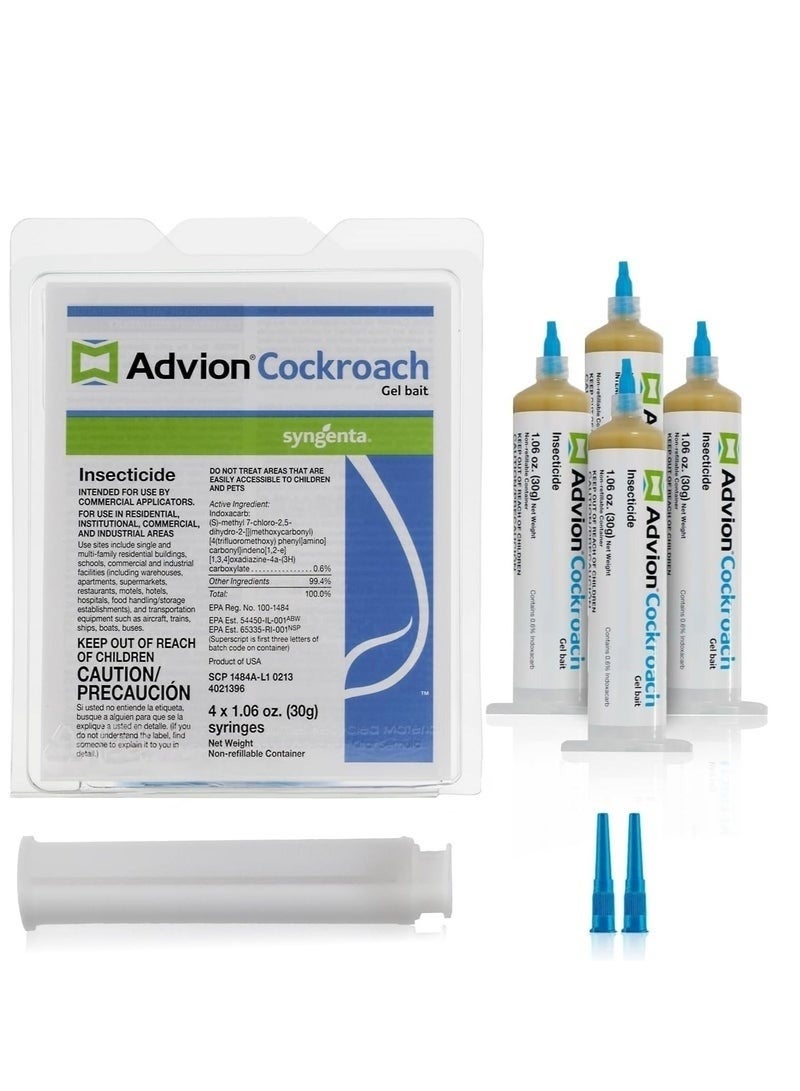 ADVISION Advion Cockroach Gel Bait (Pack of 4 x 30g), Professional Strength Roach Killer for Home, Kitchen & Garden, Powerful Fast-Acting Formula with Plunger & Tips - Image 1