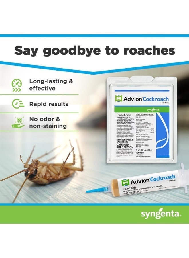 ADVISION Advion Cockroach Gel Bait (Pack of 4 x 30g), Professional Strength Roach Killer for Home, Kitchen & Garden, Powerful Fast-Acting Formula with Plunger & Tips - Image 5