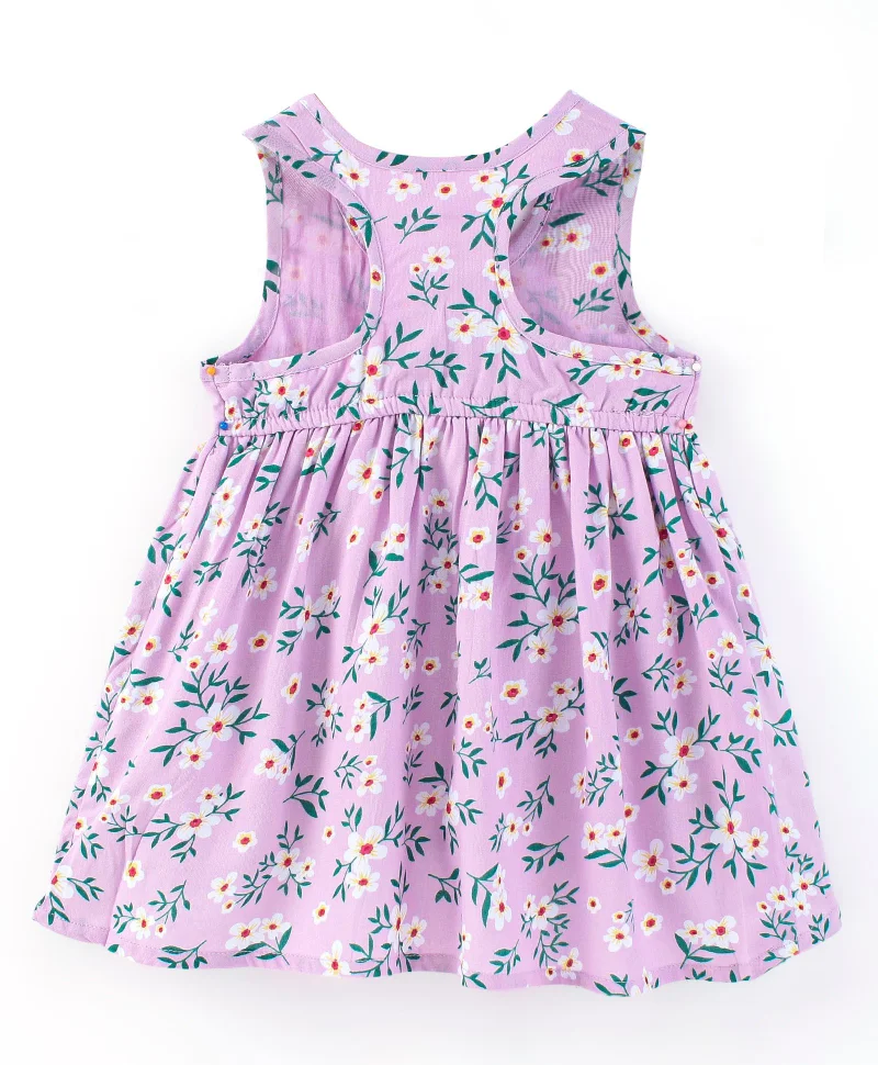 babyhug Babyhug Rayon Sleeveless Frock With Floral Print - Purple