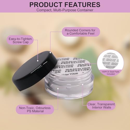 SumDirect 5 Gram Cosmetic Containers - 100Pcs Sample Jars with Lids, Small Plastic Makeup Sample Containers with 10Pcs Organza Bags and a Scoop - Image 3