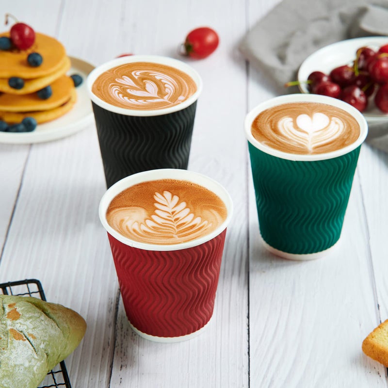 MUCHII 10 oz Insulated Paper Coffee Cups  120 Count  Multicolor  Disposable  Ripple Design for Hot Drinks - Image 2