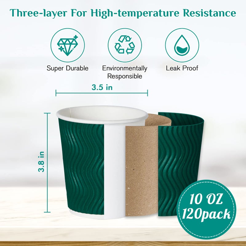 MUCHII 10 oz Insulated Paper Coffee Cups  120 Count  Multicolor  Disposable  Ripple Design for Hot Drinks - Image 5