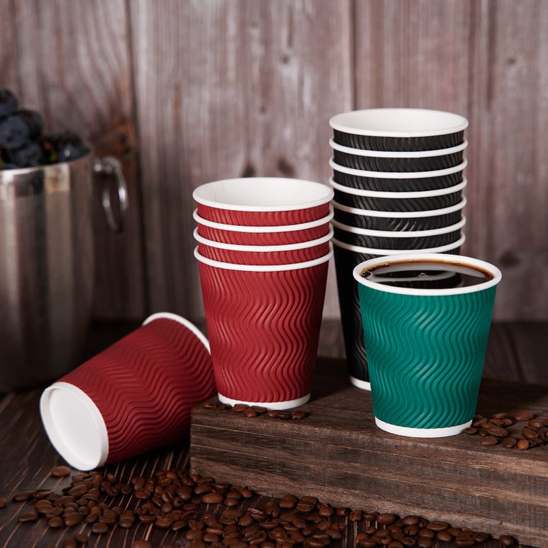 MUCHII 10 oz Insulated Paper Coffee Cups  120 Count  Multicolor  Disposable  Ripple Design for Hot Drinks - Image 4