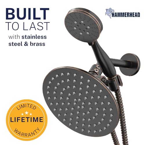 HammerHead Showers Dual Shower Head Combo 8Inch Rainfall 3Flow Handheld Oil Rubbed Bronze 25 GPM - Image 3