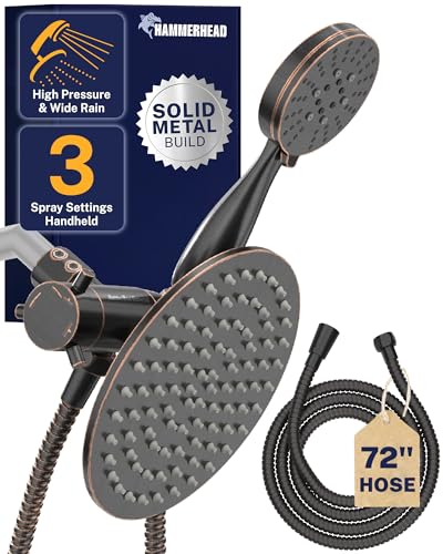 HammerHead Showers Dual Shower Head Combo 8Inch Rainfall 3Flow Handheld Oil Rubbed Bronze 25 GPM - Image 1