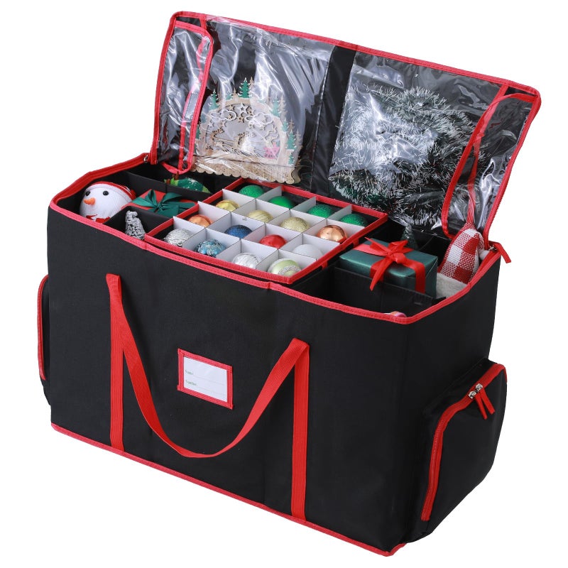 BIEBOS 2-In-1 Christmas Decoration Ornament Organizer Boxï¼Œ Movable Pallet Santas Bags Ornament Storage Containers, Holds 73 Holiday Ornaments, Adjustable Space For Figurines And Pockets For Decoration - Image 1
