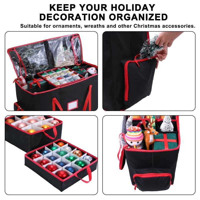 BIEBOS 2-In-1 Christmas Decoration Ornament Organizer Boxï¼Œ Movable Pallet Santas Bags Ornament Storage Containers, Holds 73 Holiday Ornaments, Adjustable Space For Figurines And Pockets For Decoration - Image 3