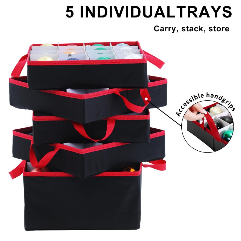BIEBOS 2-In-1 Christmas Decoration Ornament Organizer Boxï¼Œ Movable Pallet Santas Bags Ornament Storage Containers, Holds 73 Holiday Ornaments, Adjustable Space For Figurines And Pockets For Decoration - Image 4