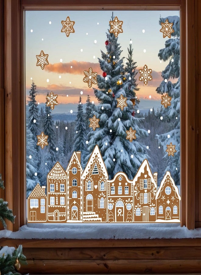 وولاين ملصقات نوافذ على شكل منزل خبز الزنجبيل البني من Whaline، قابلة لإعادة الاستخدام، لتزيين المنزل والفصول الدراسية في عيد الميلاد وعطلة الشتاء، ورقتان. - Image 3