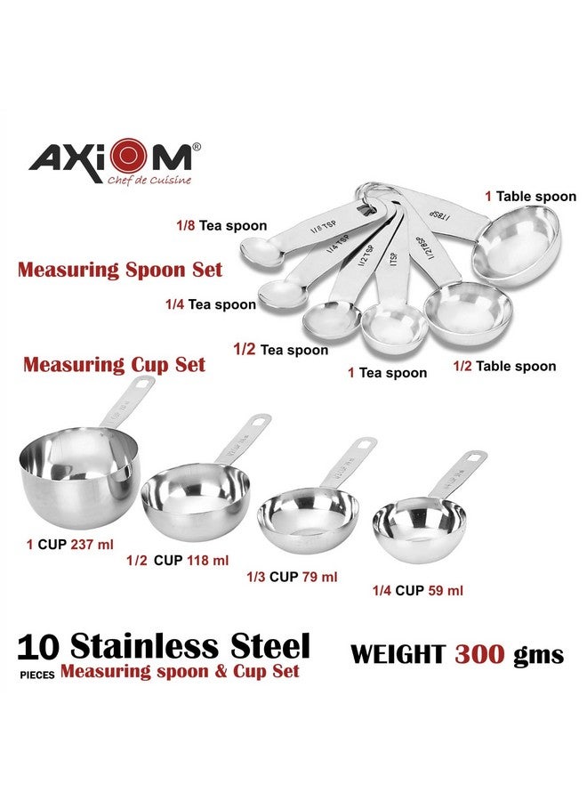 AXIOM Measuring Set of 10 pcs Stainless Steel Professional Quality for Baking, Cooking, 4 Stackable Measuring Cups and 6 Stackable Measuring Spoons with Measurement Engraving Handle - Image 4