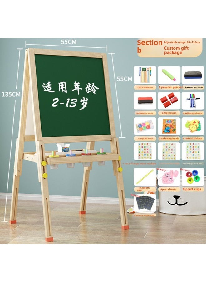 Generic - Drawing Board Children's Drawing Board Household Small Blackboard Primary School Students' Braced Writing Board Blackboard Wall Sticker Erasable Writing Toy-Color:Model B With Scroll Lifting Adjustment [customized Tianzi Grid Gift Package] - Image 1