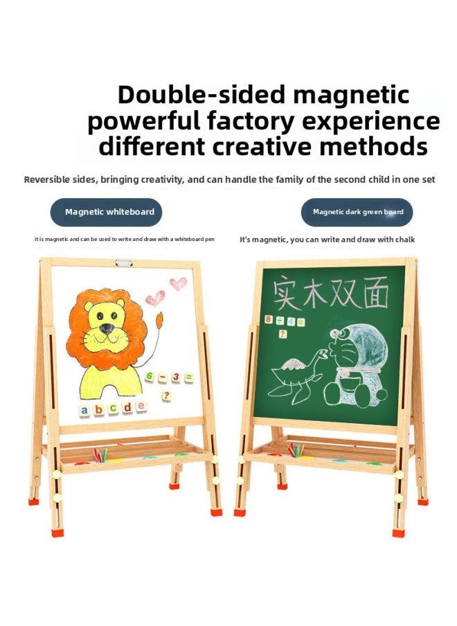 Generic - Drawing Board Children's Drawing Board Household Small Blackboard Primary School Students' Braced Writing Board Blackboard Wall Sticker Erasable Writing Toy-Color:Model B With Scroll Lifting Adjustment [customized Tianzi Grid Gift Package] - Image 1