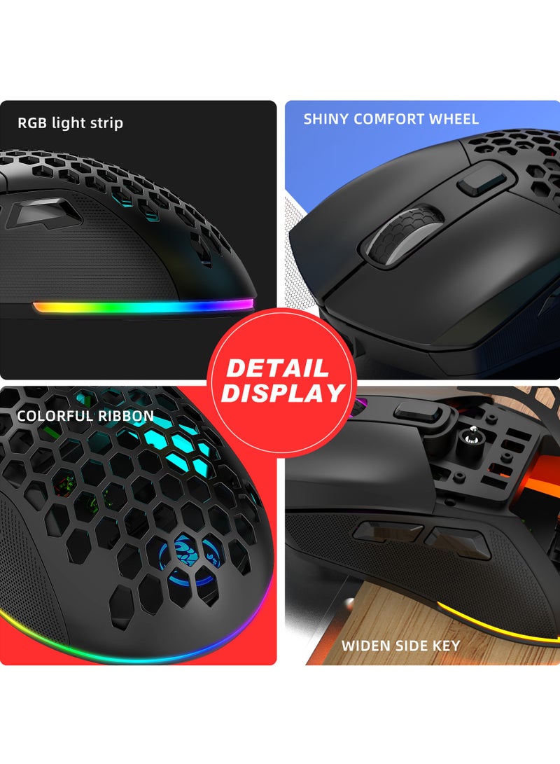 HXSJ T28 RGB Lighting 2.4G Wireless BT5.1 Wireless Gaming Mouse With USB Receiver  - Image 4