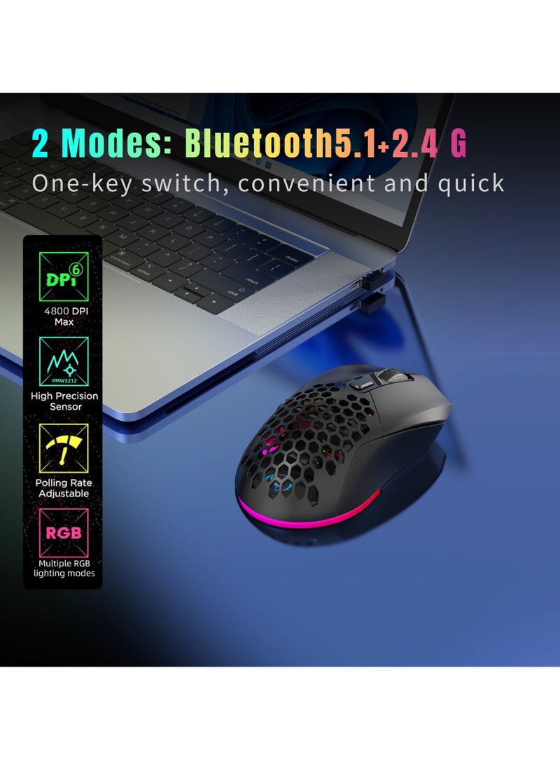 HXSJ T28 RGB Lighting 2.4G Wireless BT5.1 Wireless Gaming Mouse With USB Receiver  - Image 3