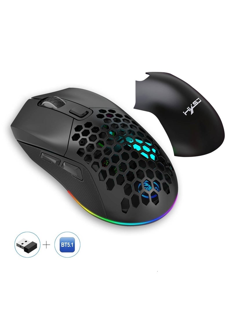 HXSJ T28 RGB Lighting 2.4G Wireless BT5.1 Wireless Gaming Mouse With USB Receiver  - Image 1