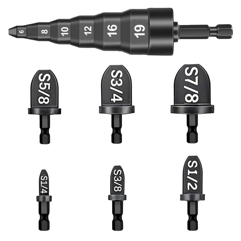 3DSKY 7Pcs HVAC Swaging Repairing Tool Air Conditioner Copper Tube Expander with 6 in 1 6810121619mm Kits Flaring Drill Pipe Expander Tubing Set 14 38 12 58 34 78 Bits - Image 3