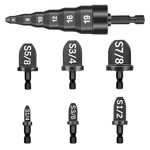3DSKY 7Pcs HVAC Swaging Repairing Tool Air Conditioner Copper Tube Expander with 6 in 1 6810121619mm Kits Flaring Drill Pipe Expander Tubing Set 14 38 12 58 34 78 Bits - Image 1