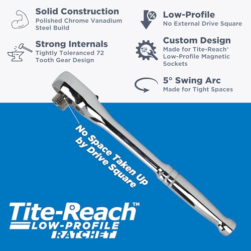 TITE-REACH TITEREACH Original 38 Drive Low Profile Ratchet Designed LowProfile Magnetic Sockets Made for Tight Spaces Standard Handle - Image 3