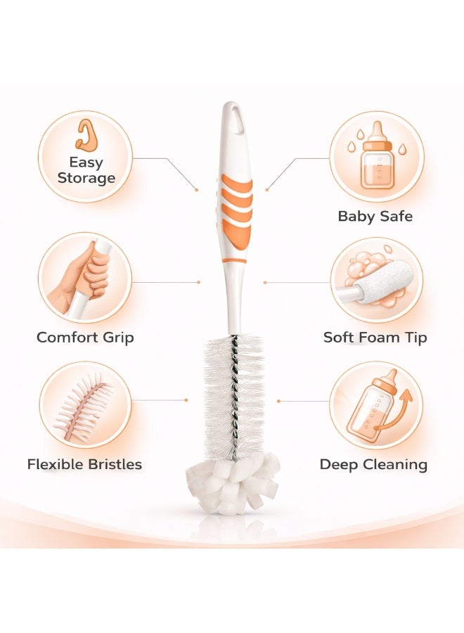 Titiz Baby Bottle Cleaning Brush With Sponge Tip And Non Slip Handle 2 In 1 Feeding Bottle Scrubber Deep Cleaning For Bottles Cups 30.3 cm (Orange) - Image 3