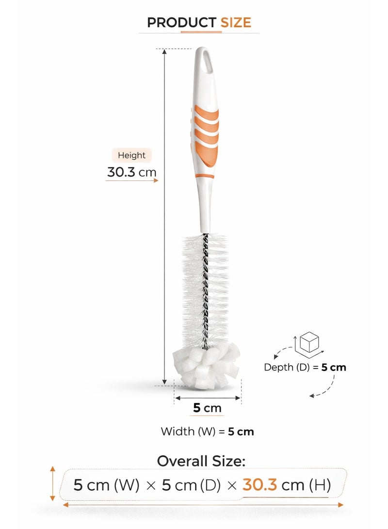 Titiz Baby Bottle Cleaning Brush With Sponge Tip And Non Slip Handle 2 In 1 Feeding Bottle Scrubber Deep Cleaning For Bottles Cups 30.3 cm (Orange) - Image 4
