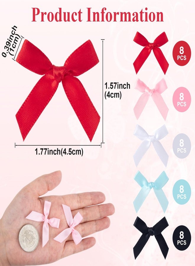 Mxxipp 40pcs Mini Ribbon Bows, Small Satin Ribbon Bow, Cute Bowknot Sewing Accessories for Flowers Wrapping Christmas Wedding Birthday Party Decoration- Pink & White & Red & Black & Light Blue - Image 2