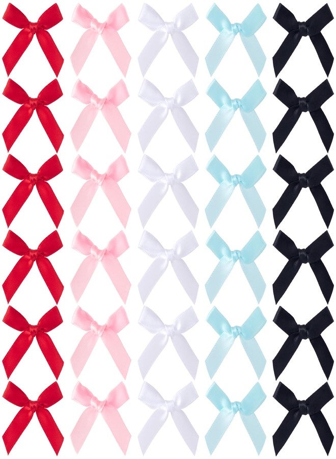 Mxxipp 40pcs Mini Ribbon Bows, Small Satin Ribbon Bow, Cute Bowknot Sewing Accessories for Flowers Wrapping Christmas Wedding Birthday Party Decoration- Pink & White & Red & Black & Light Blue - Image 1