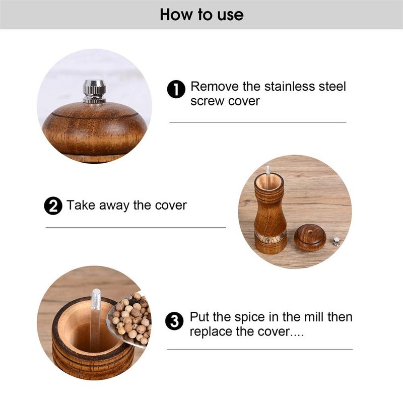 Haomacro Wood Salt and Pepper Grinder Set, Manual Mills with Acrylic Window, Adjustable Ceramic Grinding - 6.5inch, 2 Pack - Image 4