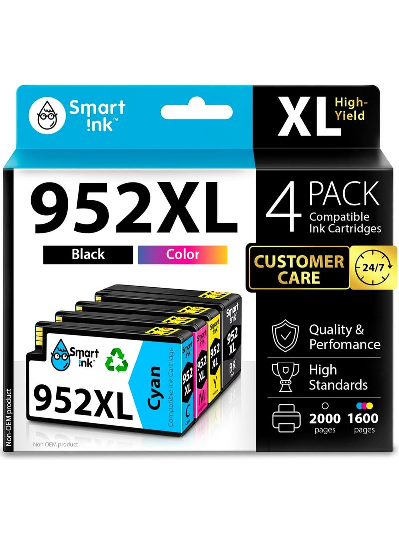Smart Ink Compatible Ink Cartridges Replacement for HP 952XL 952 XL 4 Combo Pack (Black, Cyan/Magenta/Yellow) to use with HP OfficeJet Pro 8710 7740 8720 8715 8210 8703 OfficeJet 8702 Printers - Image 1
