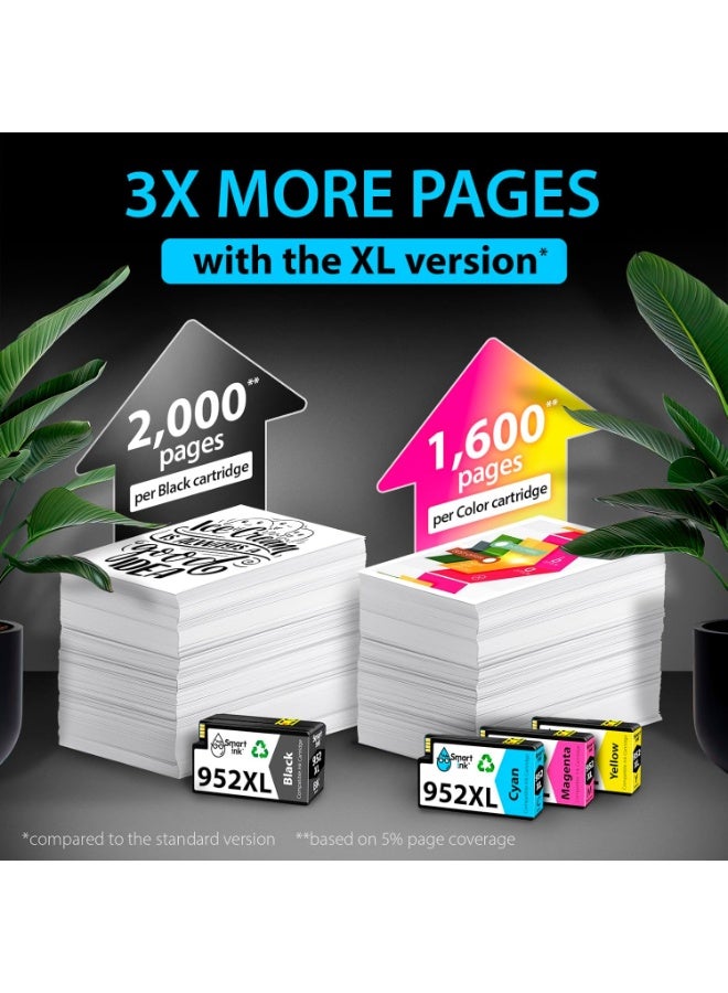 Smart Ink Compatible Ink Cartridges Replacement for HP 952XL 952 XL 4 Combo Pack (Black, Cyan/Magenta/Yellow) to use with HP OfficeJet Pro 8710 7740 8720 8715 8210 8703 OfficeJet 8702 Printers - Image 2