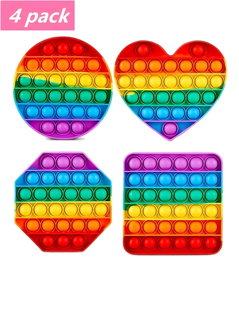 4 Pack Bubble Pop It Fidget Toy Set, Sensory Game for Kids and Adults, Suitable for Autism and Special Needs Stress Relief with 4 Shapes Heart, Circle, Octagon and Square (Random Color) - Image 1