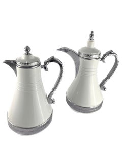 Homemaker 2-Piece Tea & Coffee Flask - 0.75 Liter & 1 Liter Capacity - Glass Inner - Steel Body - White & Silver  - Image 2