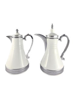Homemaker 2-Piece Tea & Coffee Flask - 0.75 Liter & 1 Liter Capacity - Glass Inner - Steel Body - White & Silver  - Image 3
