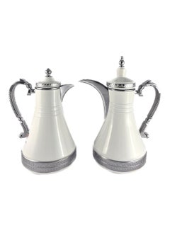 Homemaker 2-Piece Tea & Coffee Flask - 0.75 Liter & 1 Liter Capacity - Glass Inner - Steel Body - White & Silver  - Image 1