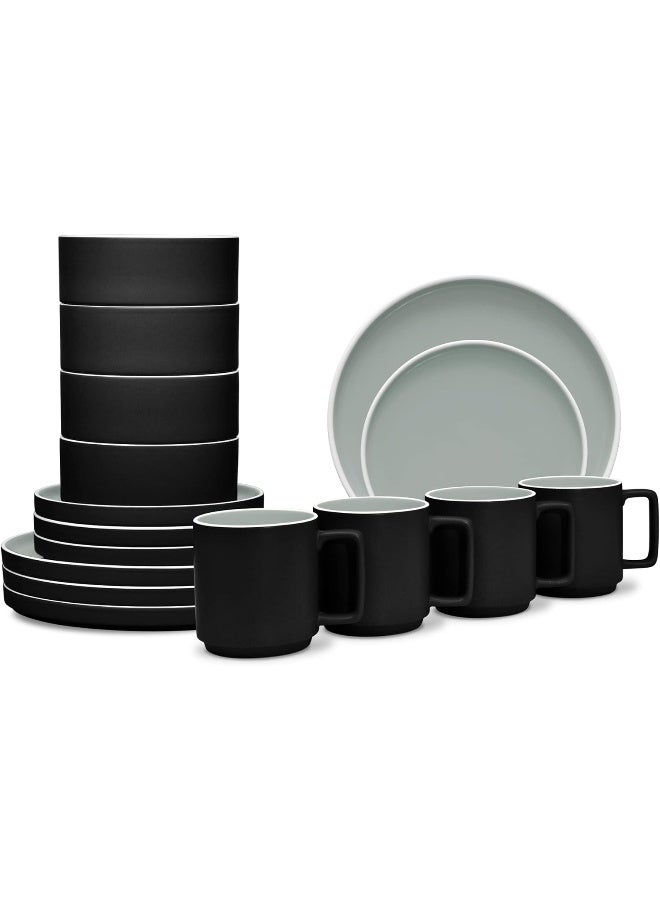 Noritake ColorTrio Graphite 16Piece Stax Dinnerware Set Service for 4 - Image 1