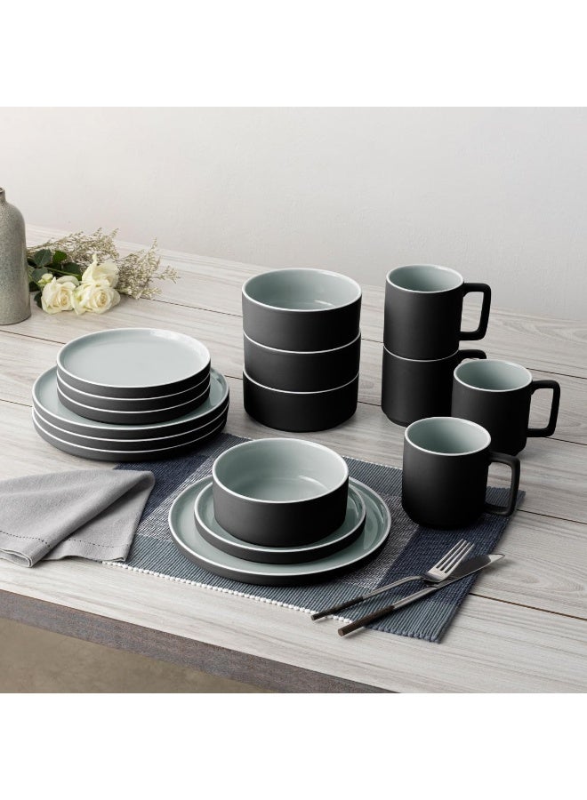 Noritake ColorTrio Graphite 16Piece Stax Dinnerware Set Service for 4 - Image 4