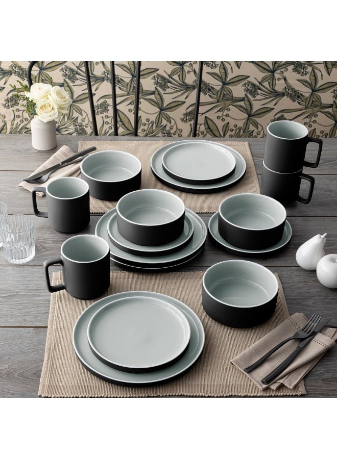 Noritake ColorTrio Graphite 16Piece Stax Dinnerware Set Service for 4 - Image 3