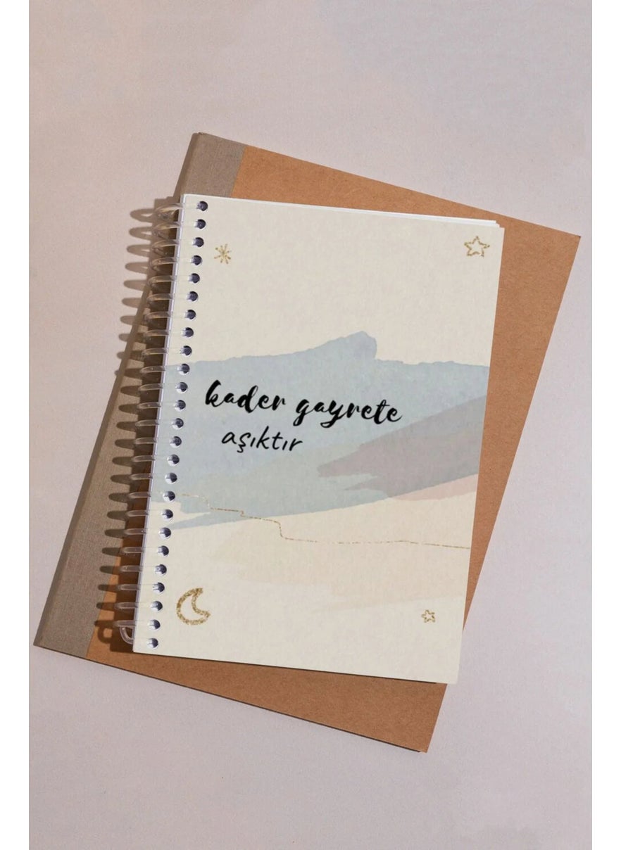 KutuTR - Destiny is in Love with Effort Pattern Wooden Mdf Cover 100 Pages Square 15 x 21 cm Vip Notebook 80 gr/M2 K524 - Image 1