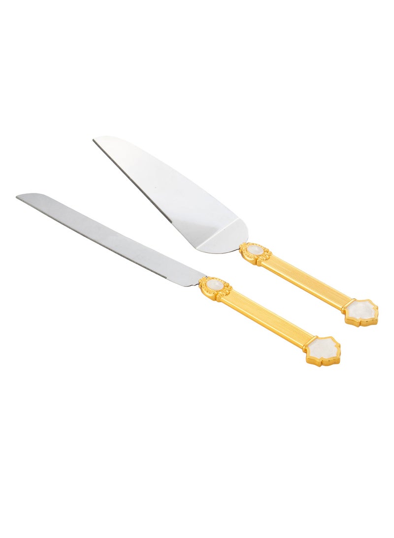 Dania A Set For Cutting Cakes And Sweets Consisting of A Shovel And A Silver Knife With A Golden Handle  - Image 1